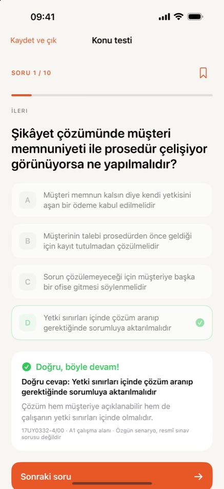 Çalışma sorusu, cevap seçenekleri ve doğru cevabın açıklaması